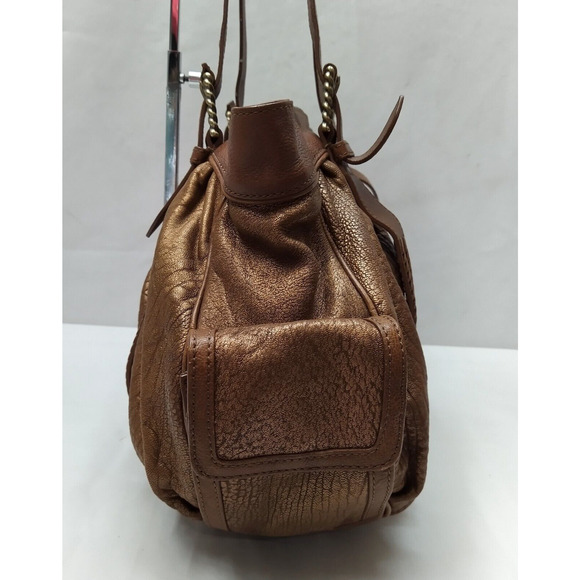 Cole Haan Metallic Brown Leather Double Handles Zippper Satchel Shoulder Bag - Picture 16 of 16